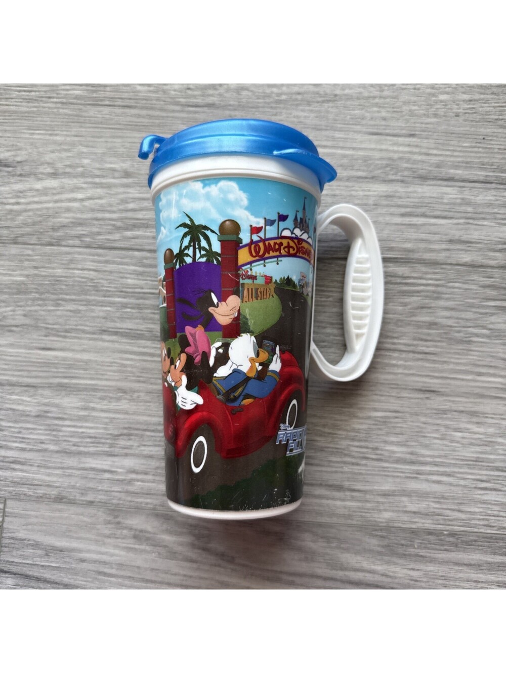 Walt Disney Parks Rapid Fill Travel Mug W/Lid 7” Disney Whirley  Cup blue Lid